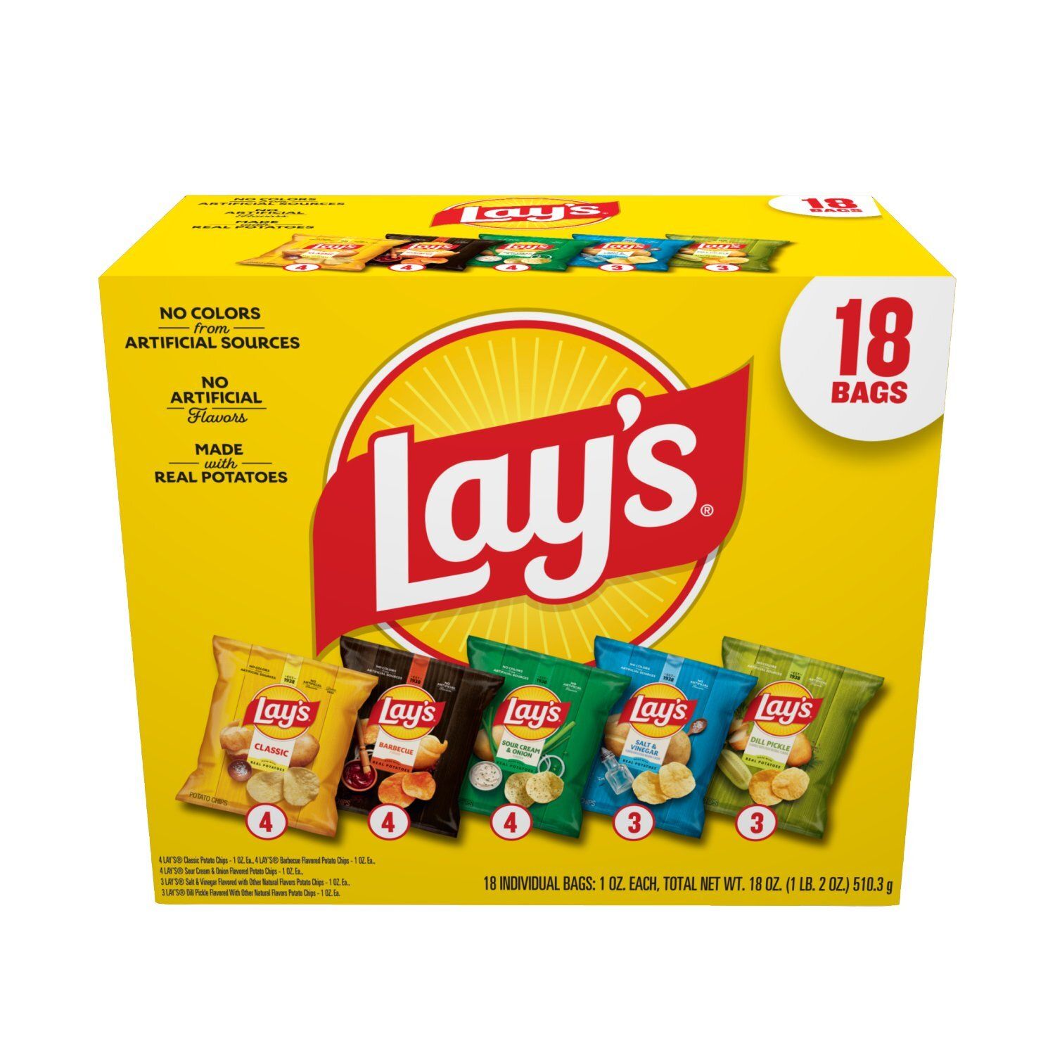 Lay's Potato Chips Variety Pack 18 Oz, 18 Count