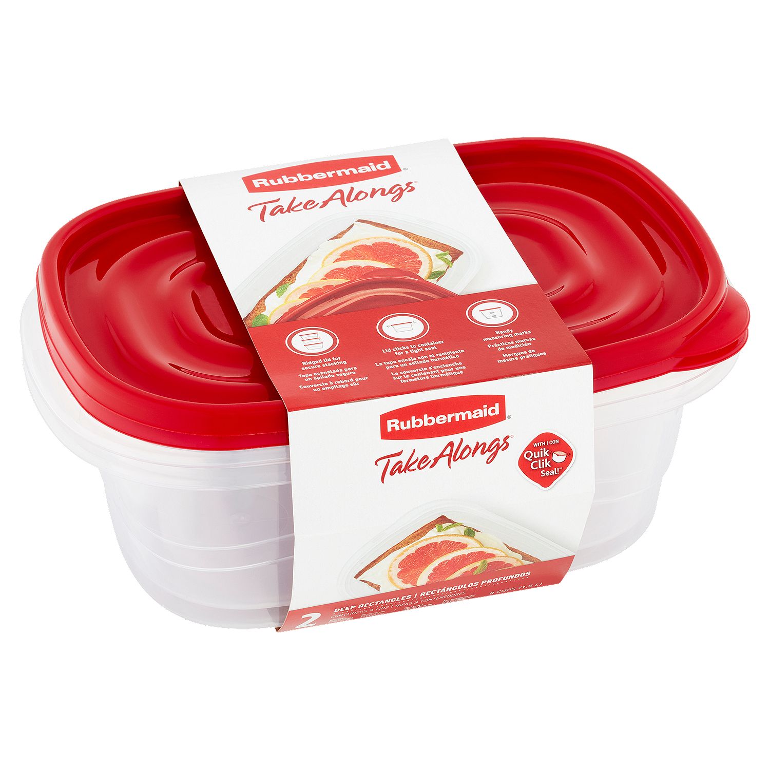 Rubbermaid Take Alongs 8 Cups Deep Rectangles Containers &amp; Lids, 2 count