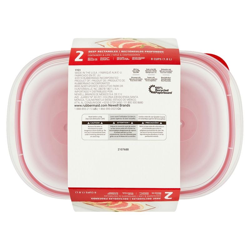 Rubbermaid Take Alongs 8 Cups Deep Rectangles Containers &amp; Lids, 2 count