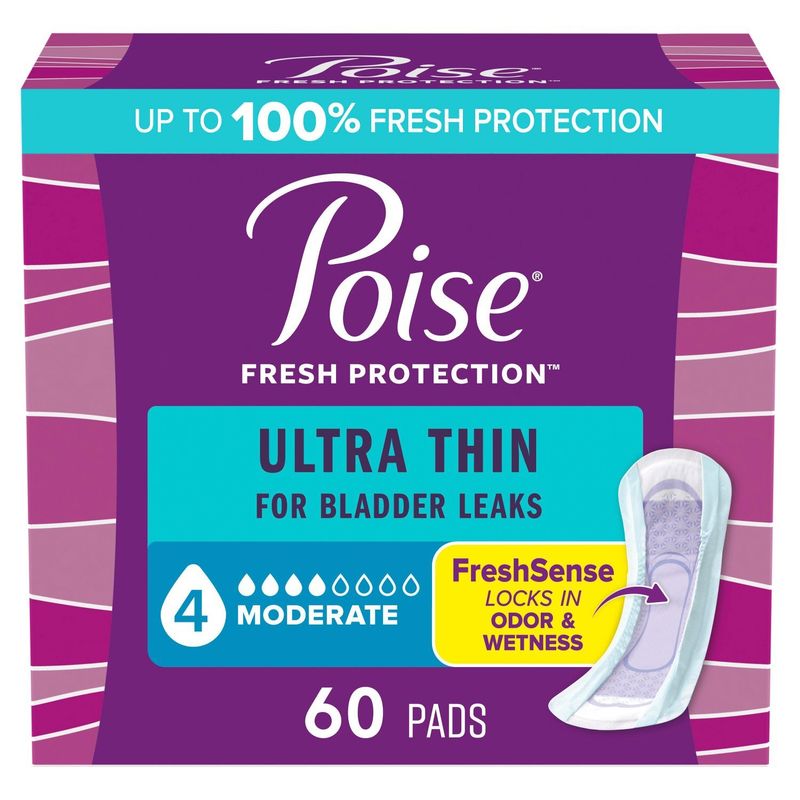 Poise Fresh Protection Moderate Ultra Thin Pads, 60 count