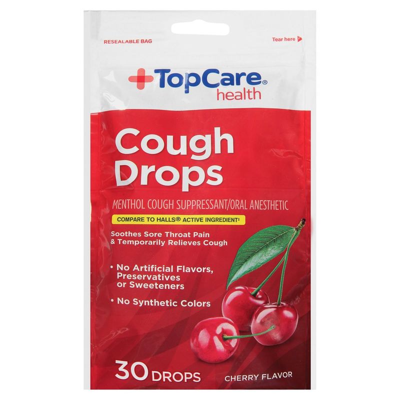 TopCare Health Cherry Flavor Cough Drops, 30 count