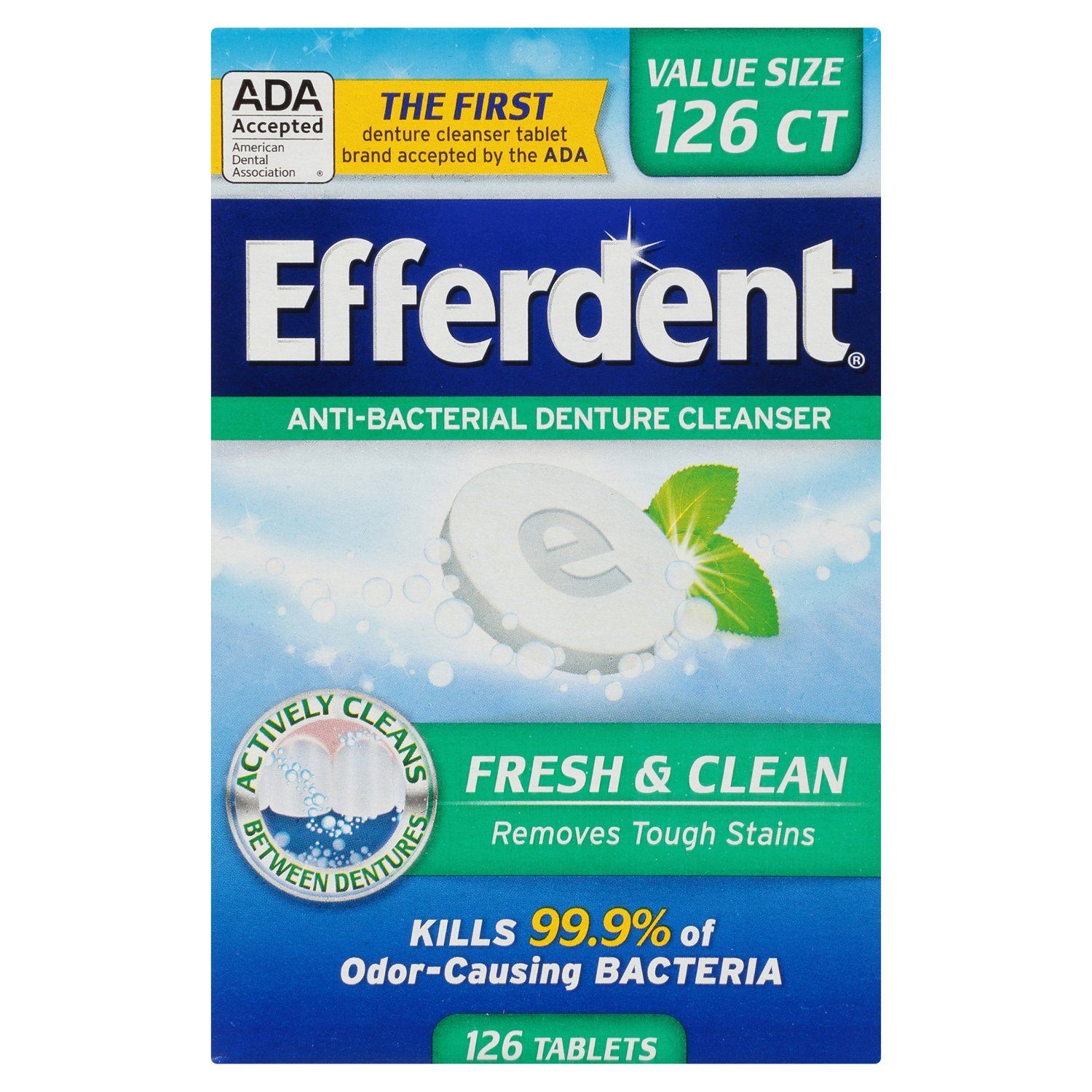 Efferdent Fresh &amp; Clean Anti-Bacterial Denture Cleanser Tablets Value Size, 126 count