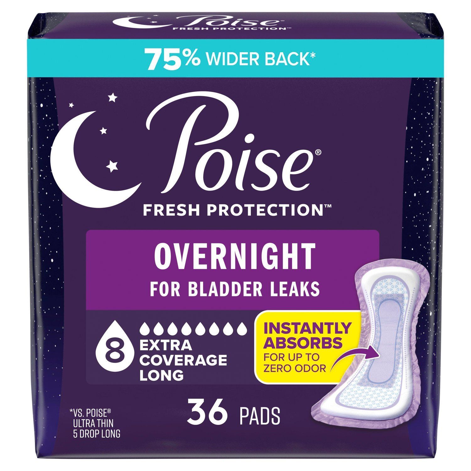 Poise Fresh Protection Overnight Extra Coverage Pads, 36 count