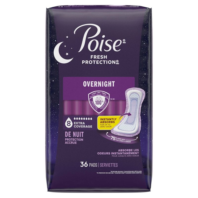 Poise Fresh Protection Overnight Extra Coverage Pads, 36 count