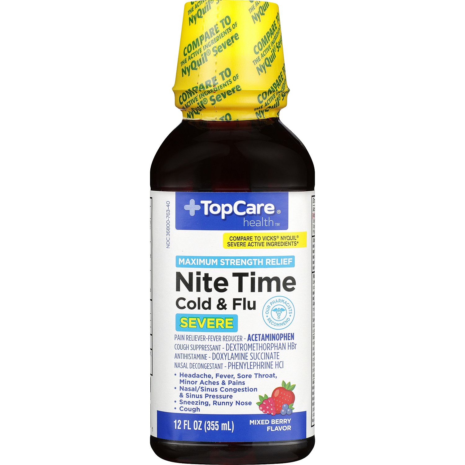 TopCare Nighttime Severe Cold &amp; Flu Liquid, 12 oz