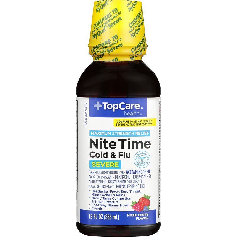 TopCare Nighttime Severe Cold &amp; Flu Liquid, 12 oz