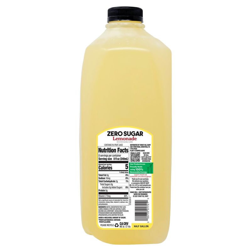 Turkey Hill Zero Sugar Lemonade, half gal