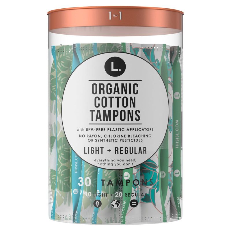L. Light + Regular Unscented 100% Organic Cotton Core Tampons, 30 count
