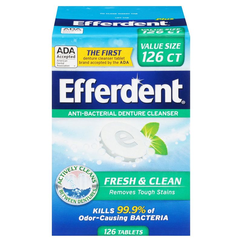 Efferdent Fresh &amp; Clean Anti-Bacterial Denture Cleanser Tablets Value Size, 126 count