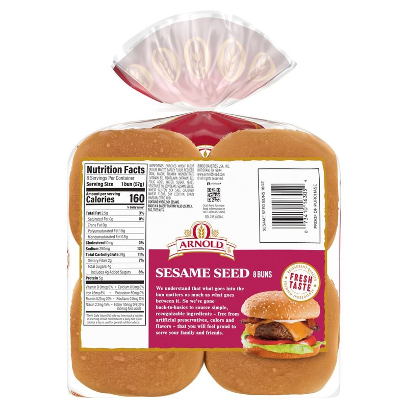 Arnold Sesame Seed Buns, 8 count, 1 lb
