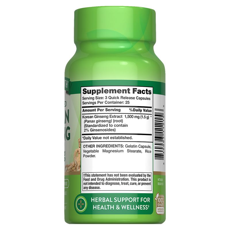 Nature's Truth Standardized Korean Ginseng Herbal Supplement, 1,500 mg, 75 count