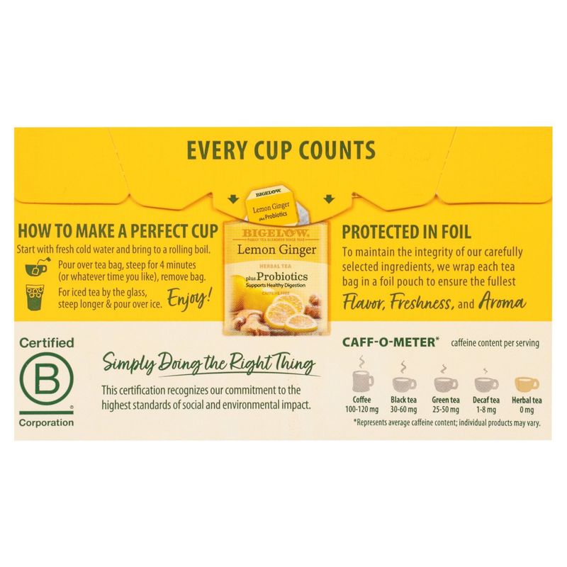 Bigelow Lemon Ginger Herbal Tea Bags, 18 count, 1.31 oz