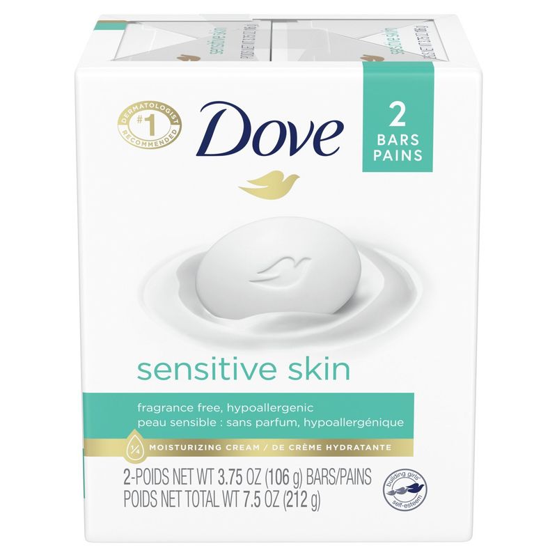 Dove Sensitive Skin 1/4 Moisturizing Cream Bars, 3.75 oz, 2 count