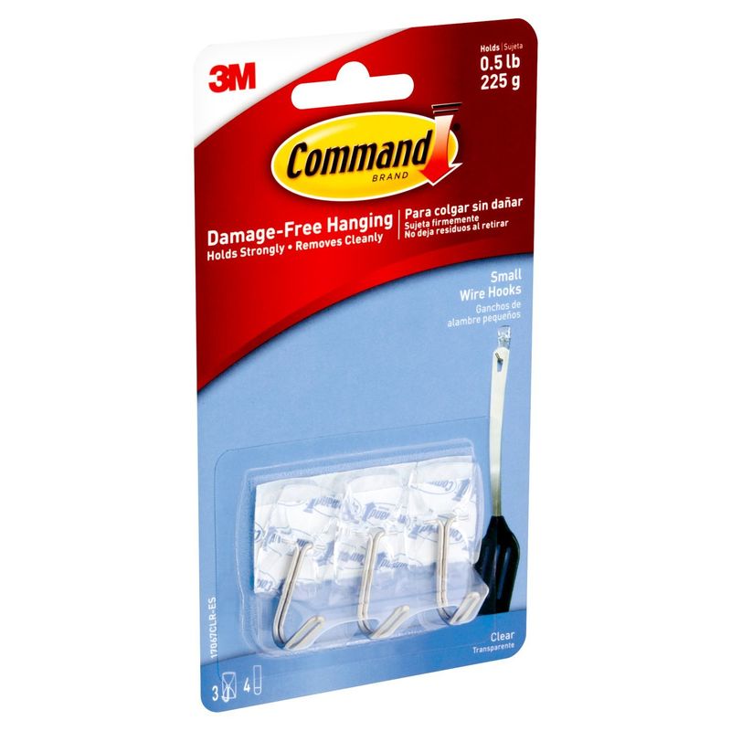 Command™ Small Clear Utensil Hooks with Clear Strips, 3 Hooks, 4 Strips/Pack
