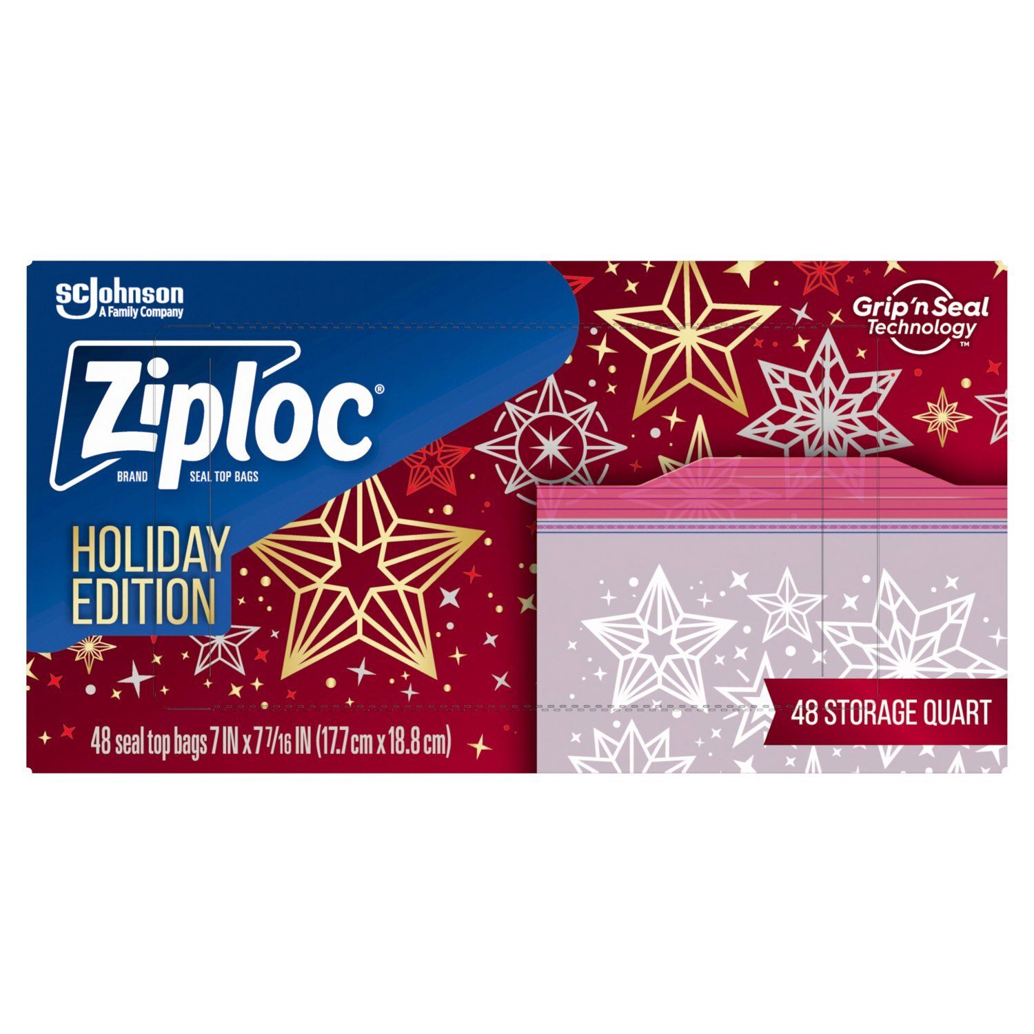 Ziploc Brand Storage Quart Seal Top Bags Holiday Edition, 48 count
