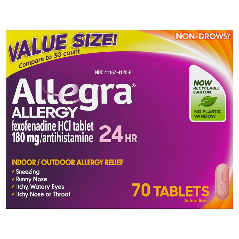 Allegra 24Hr Non-Drowsy Allergy Tablets Value Size!, 180 mg, 70 count