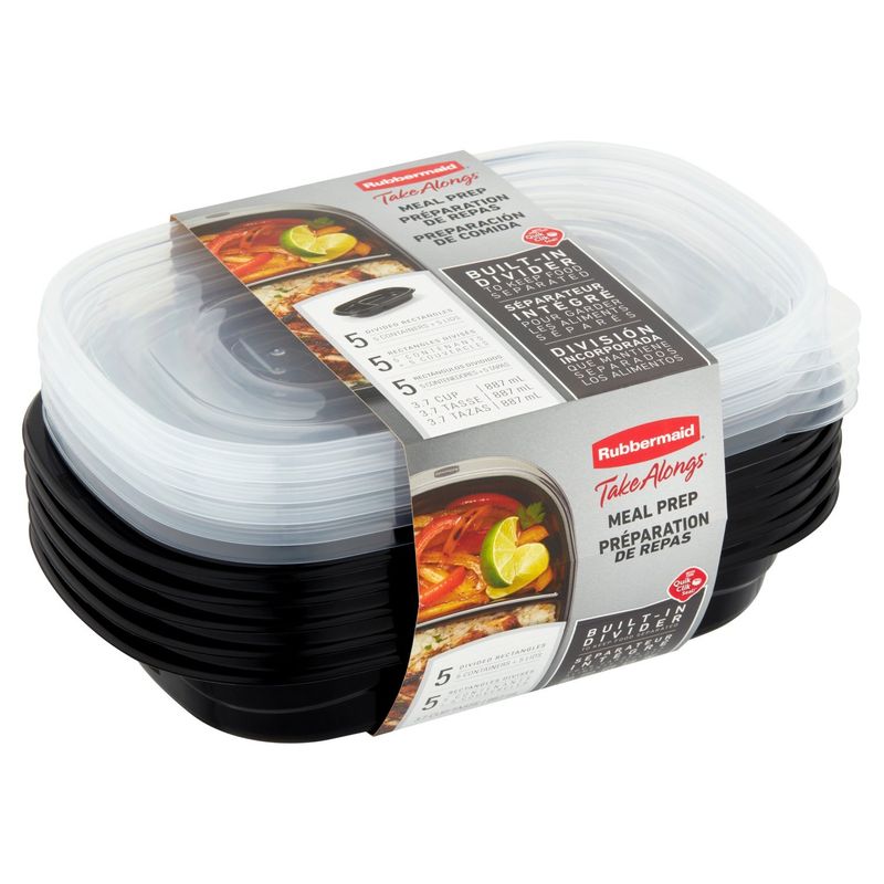 Rubbermaid Take Alongs 3.7 Cup Divided Rectangles Meal Prep Containers, 5 count
