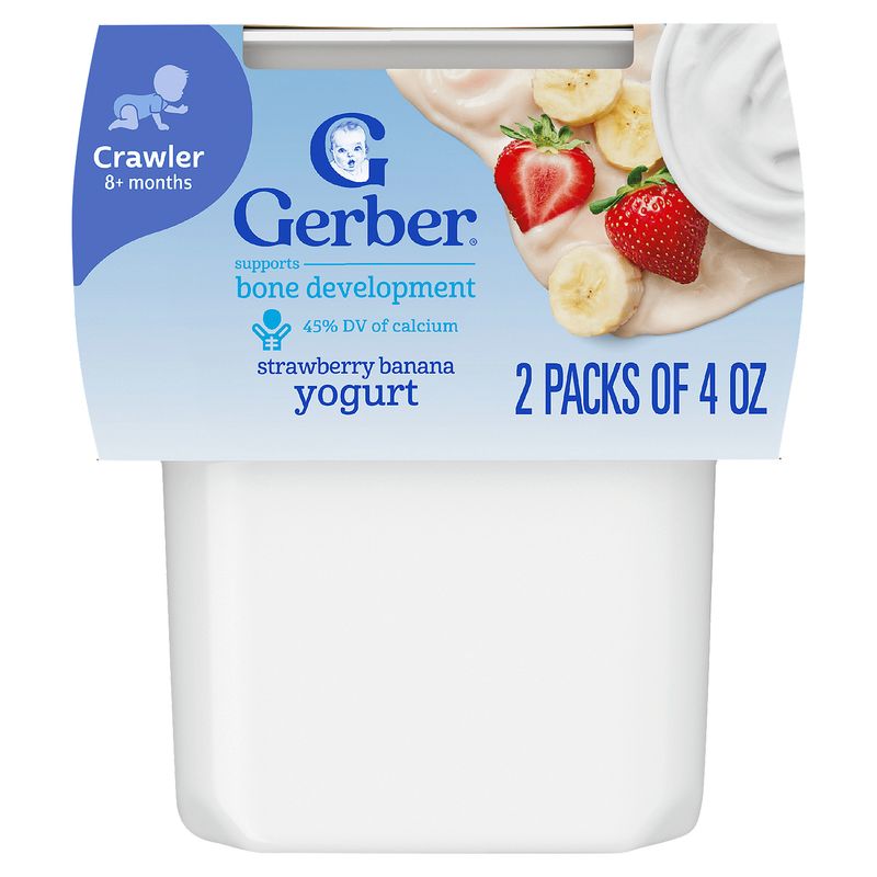 Gerber Strawberry Banana Yogurt Baby Food, Crawler 8+ months, 4 oz, 2 count