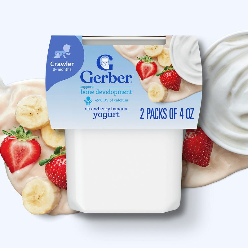 Gerber Strawberry Banana Yogurt Baby Food, Crawler 8+ months, 4 oz, 2 count