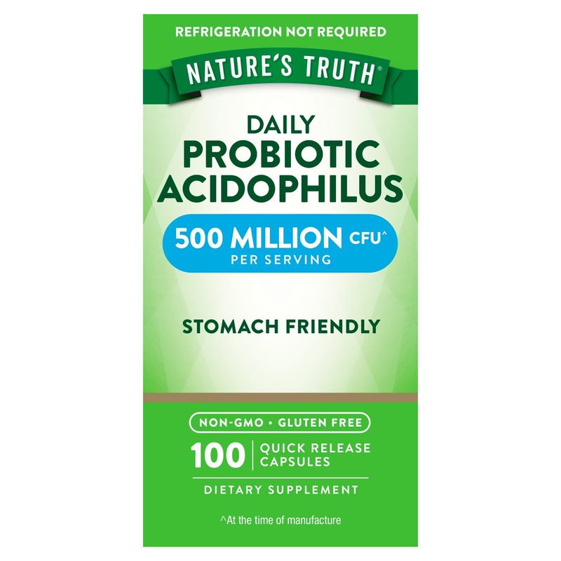 Nature's Truth Daily Probiotic Acidophilus Stomach Friendly Dietary Supplement, 100 count
