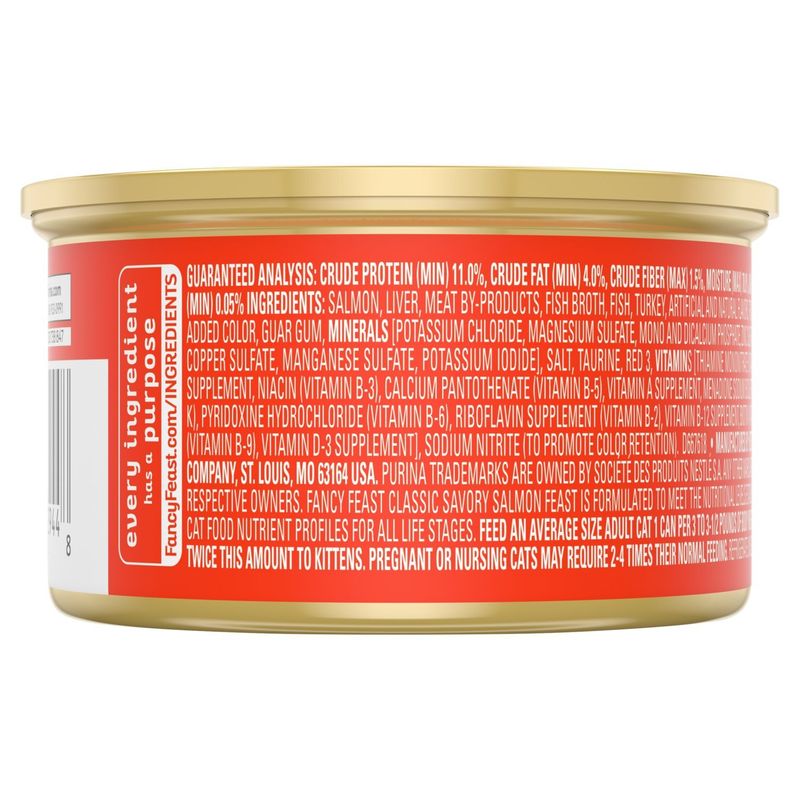 Purina Fancy Feast Classic Paté Savory Salmon Feast Gourmet Cat Food, 3 oz