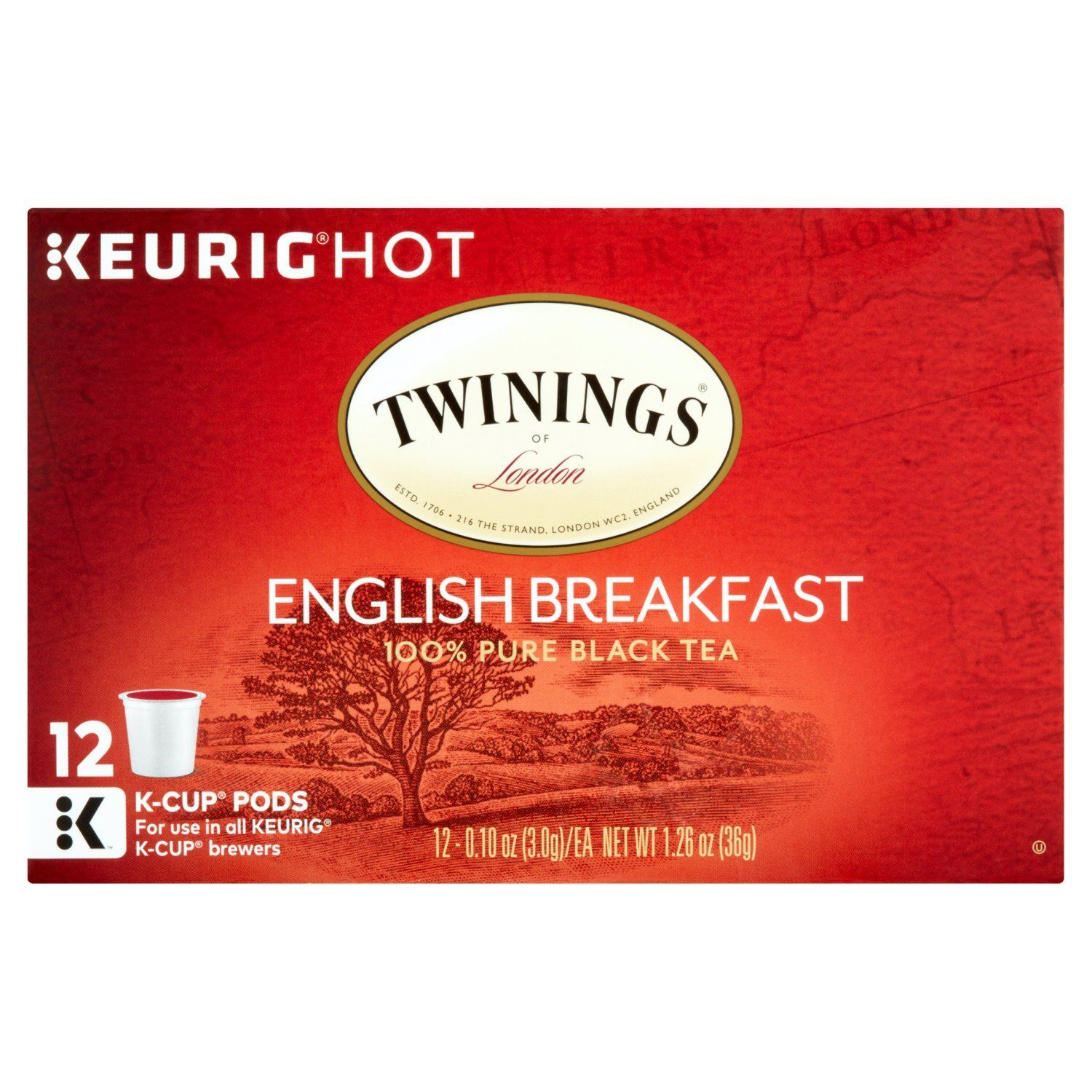 Twinings of London English Breakfast 100% Pure Black Tea K-Cup Pods, 0.10 oz, 12 count