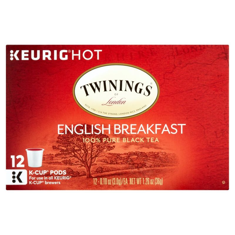 Twinings of London English Breakfast 100% Pure Black Tea K-Cup Pods, 0.10 oz, 12 count