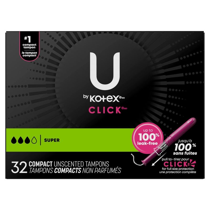 U by Kotex Click Super Compact Unscented Tampons, 45 count