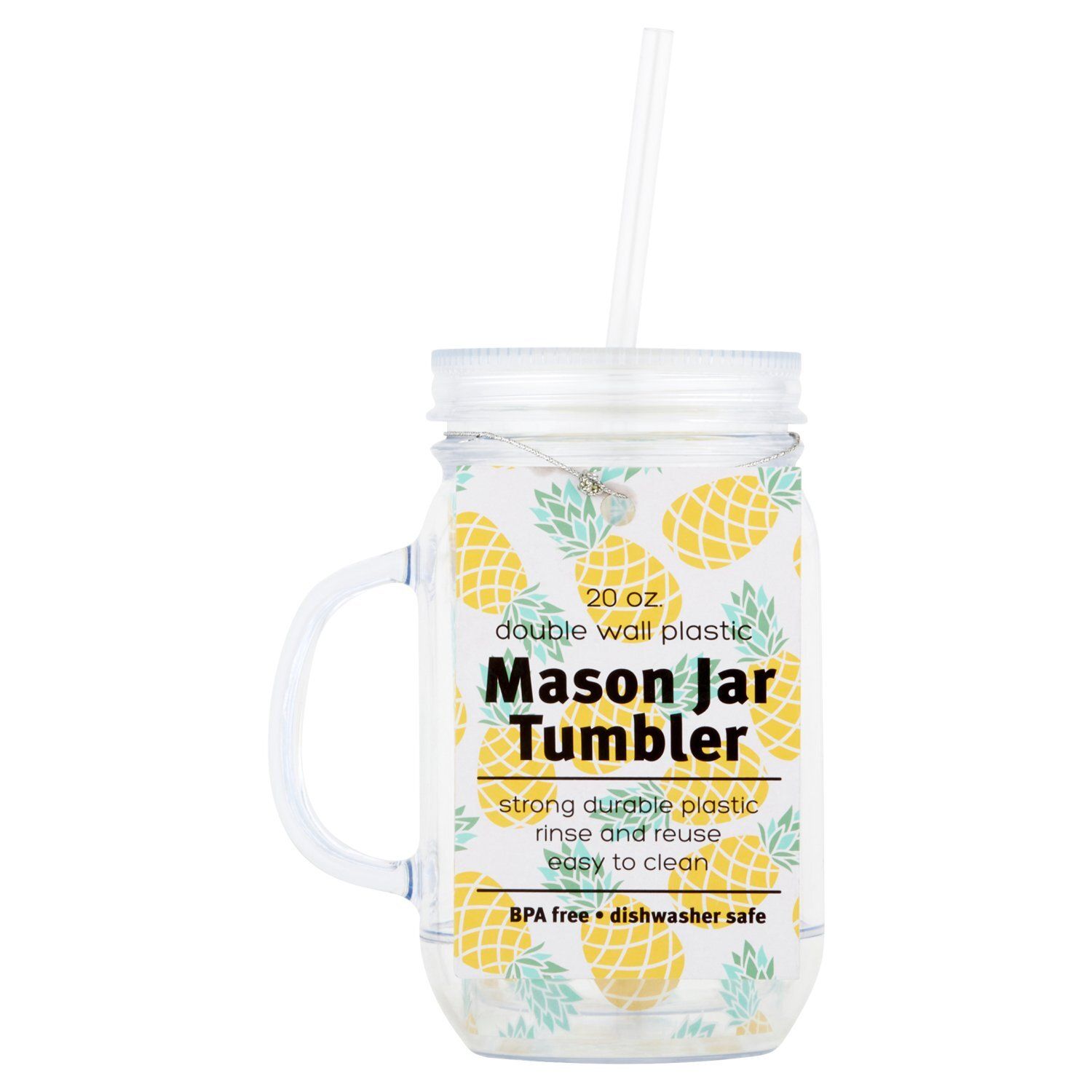 20 Oz. Double Wall Plastic Mason Jar Tumbler