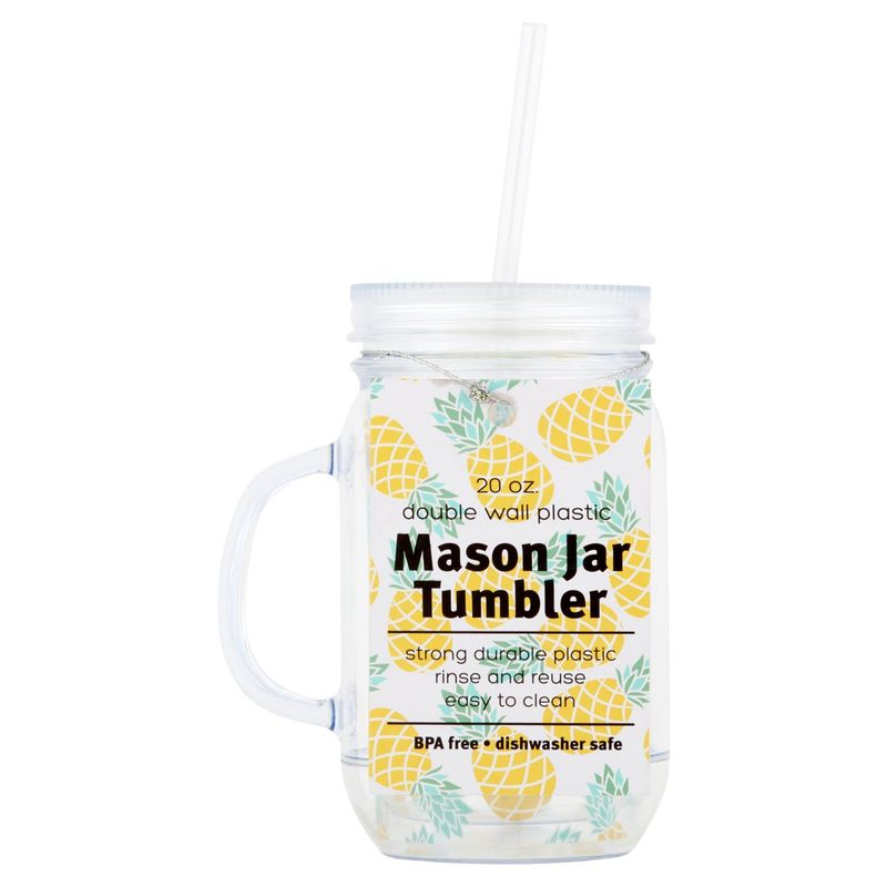 20 Oz. Double Wall Plastic Mason Jar Tumbler