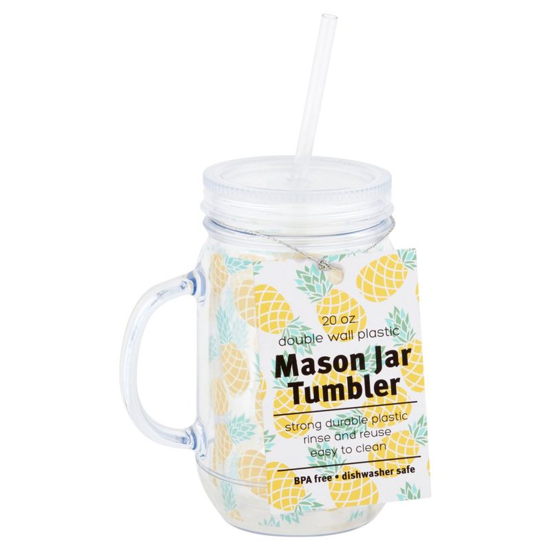 20 Oz. Double Wall Plastic Mason Jar Tumbler