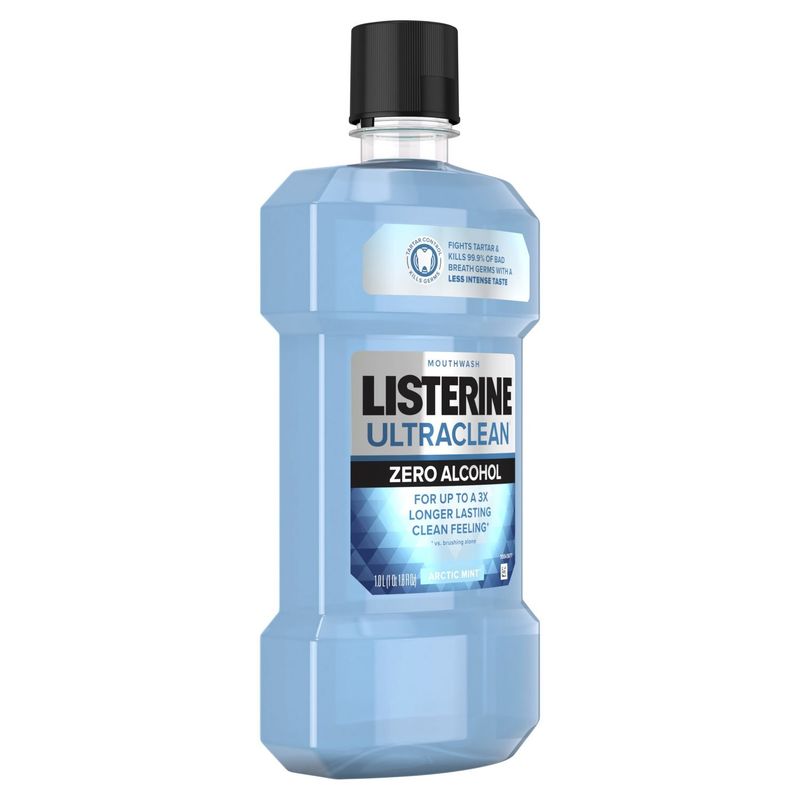 Listerine Ultraclean Zero Alcohol Tartar Mouthwash, Arctic Mint, 1L