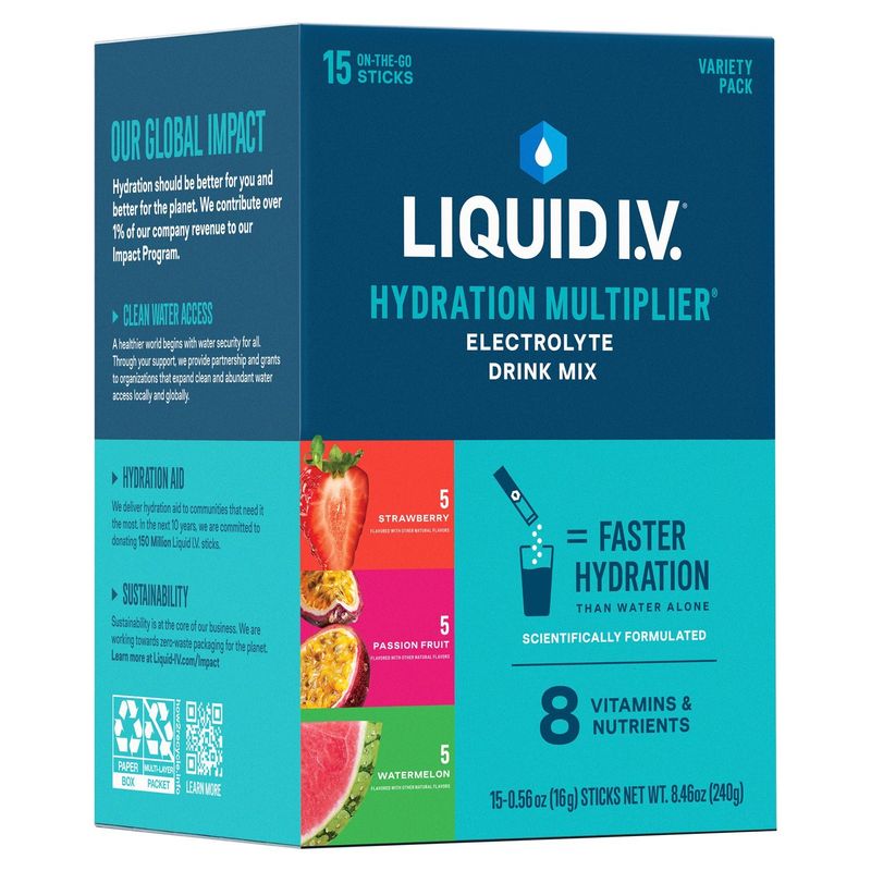 Liquid I.V. Hydration Multiplier Electrolyte Drink Mix Variety Pack, 0.56 oz, 15 count