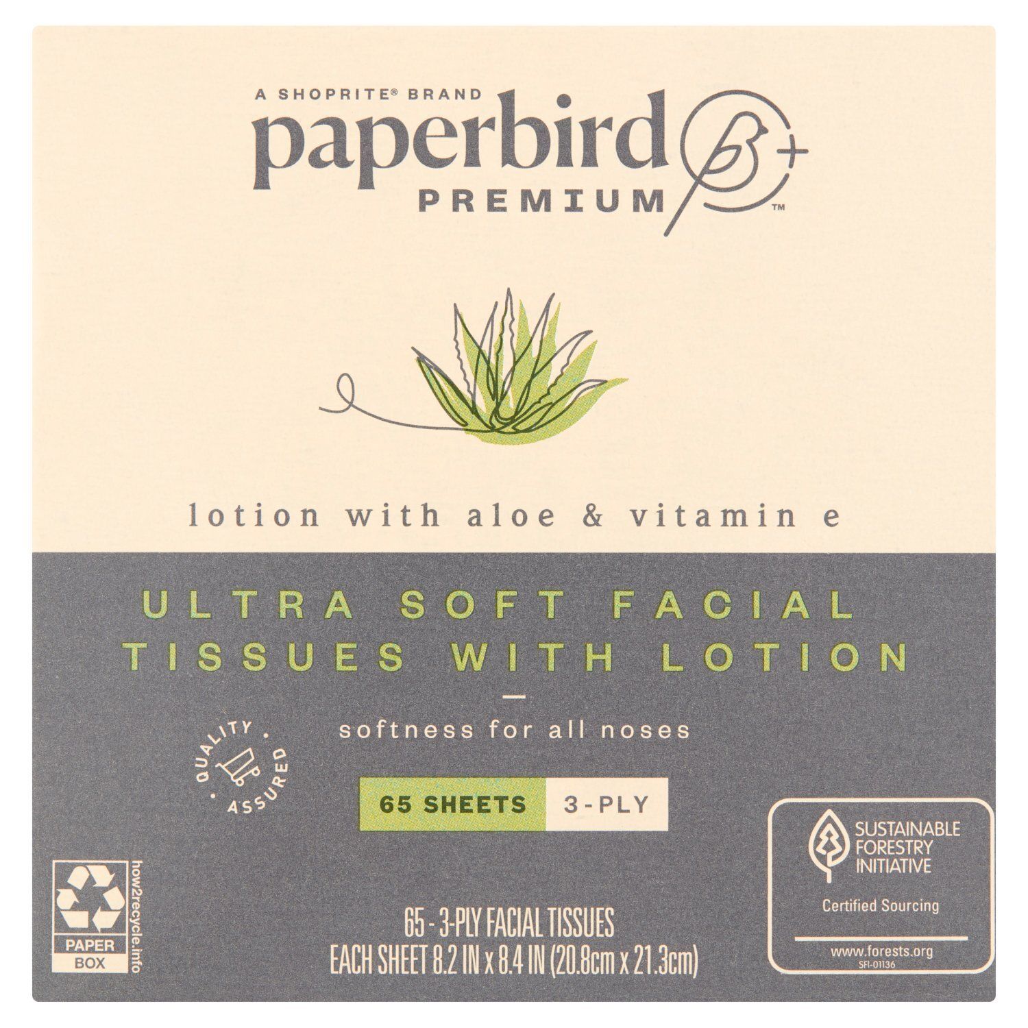 Paperbird Premium Ultra Soft Facial Tissues with Lotion, 65 3-ply tissues per box