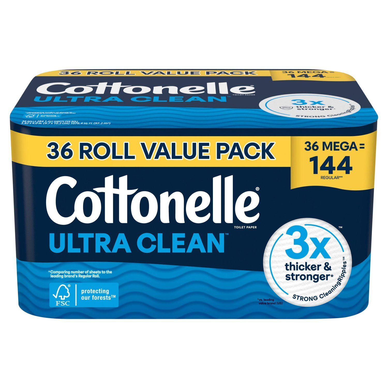 Cottonelle Ultra Clean Toilet Paper Rolls, 284 1-ply sheets per roll, 36 count