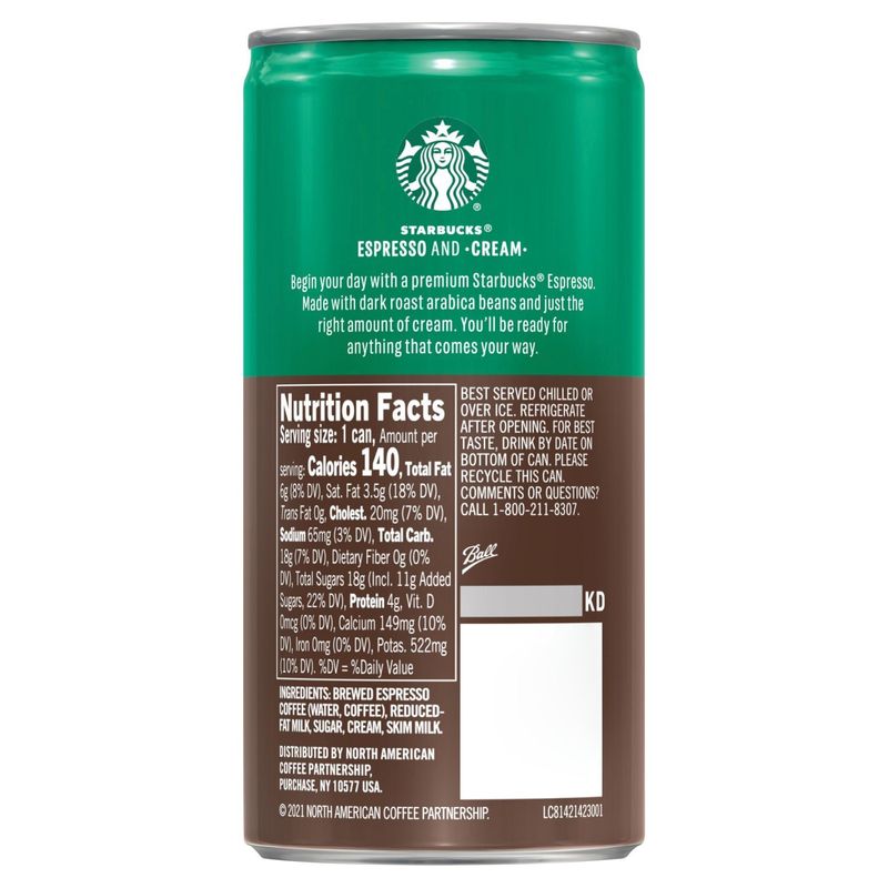 Starbucks Espresso and Cream Premium Espresso Beverage, 6.5 fl oz