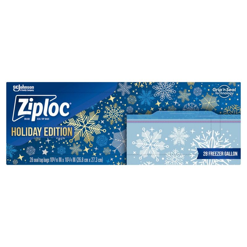 Ziploc Brand Freezer Gallon Seal Top Bags Holiday Edition, 28 count