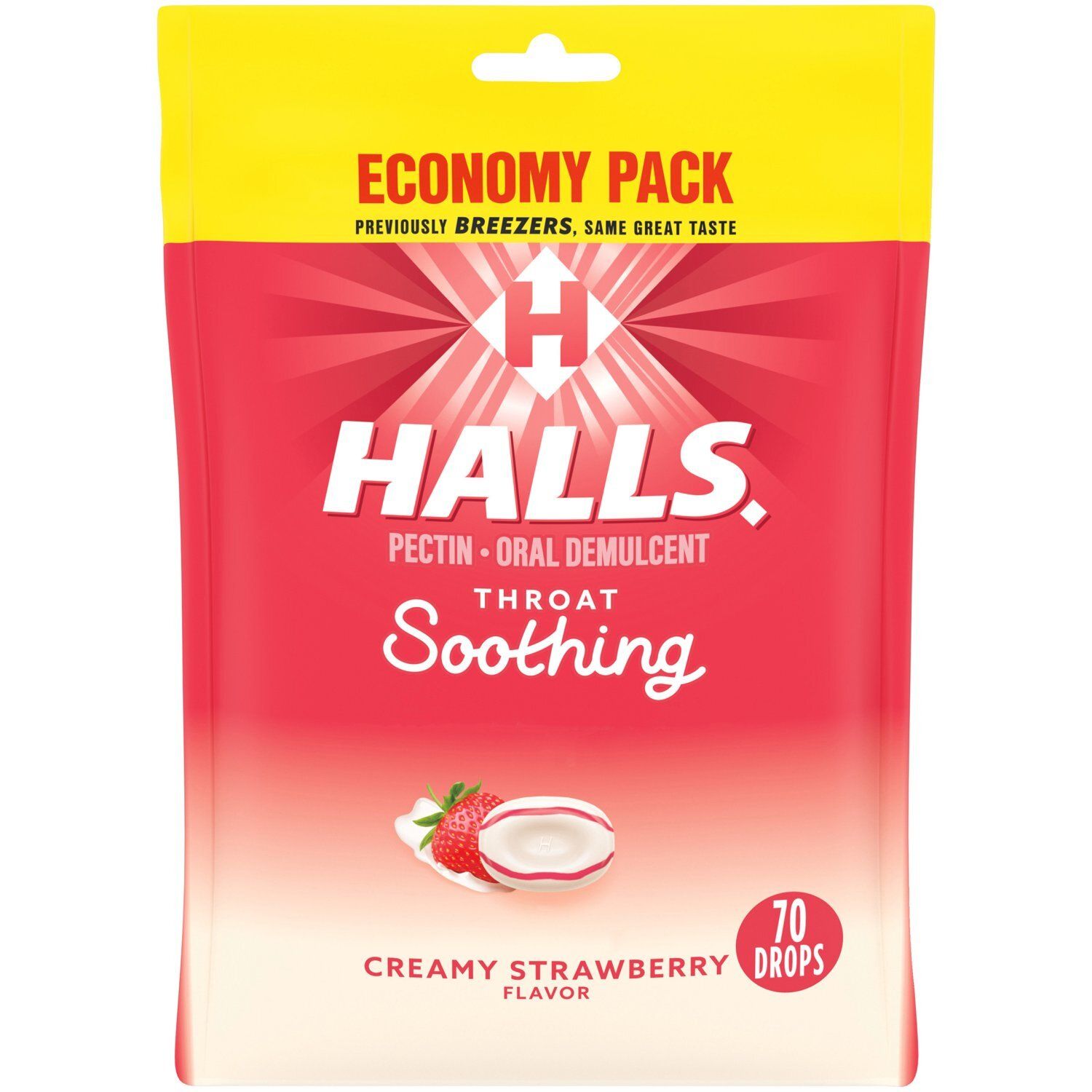 Halls Soothing Creamy Strawberry Flavor Drops Economy Pack, 70 count