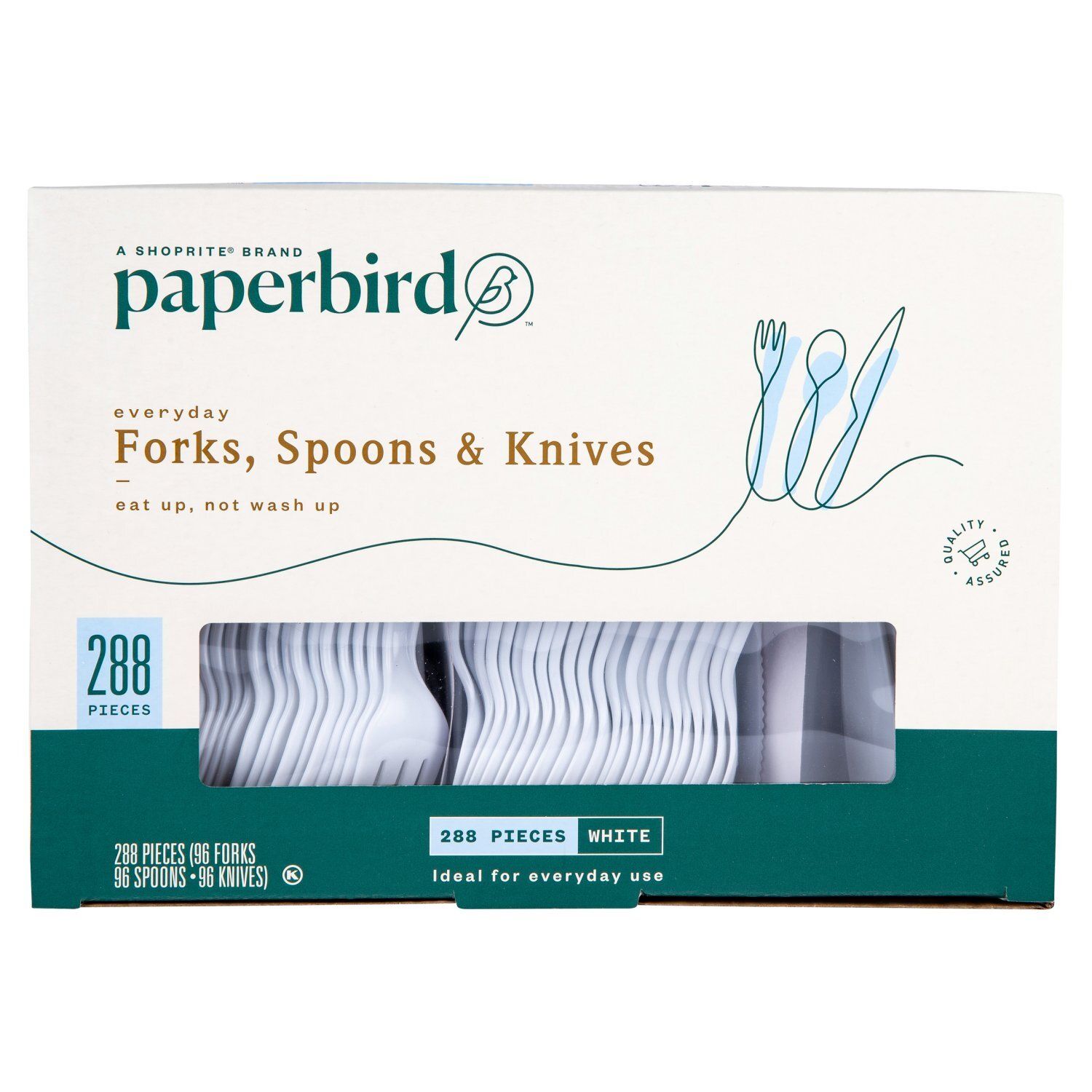 Paperbird White Everyday Forks, Spoons &amp; Knives, 288 count