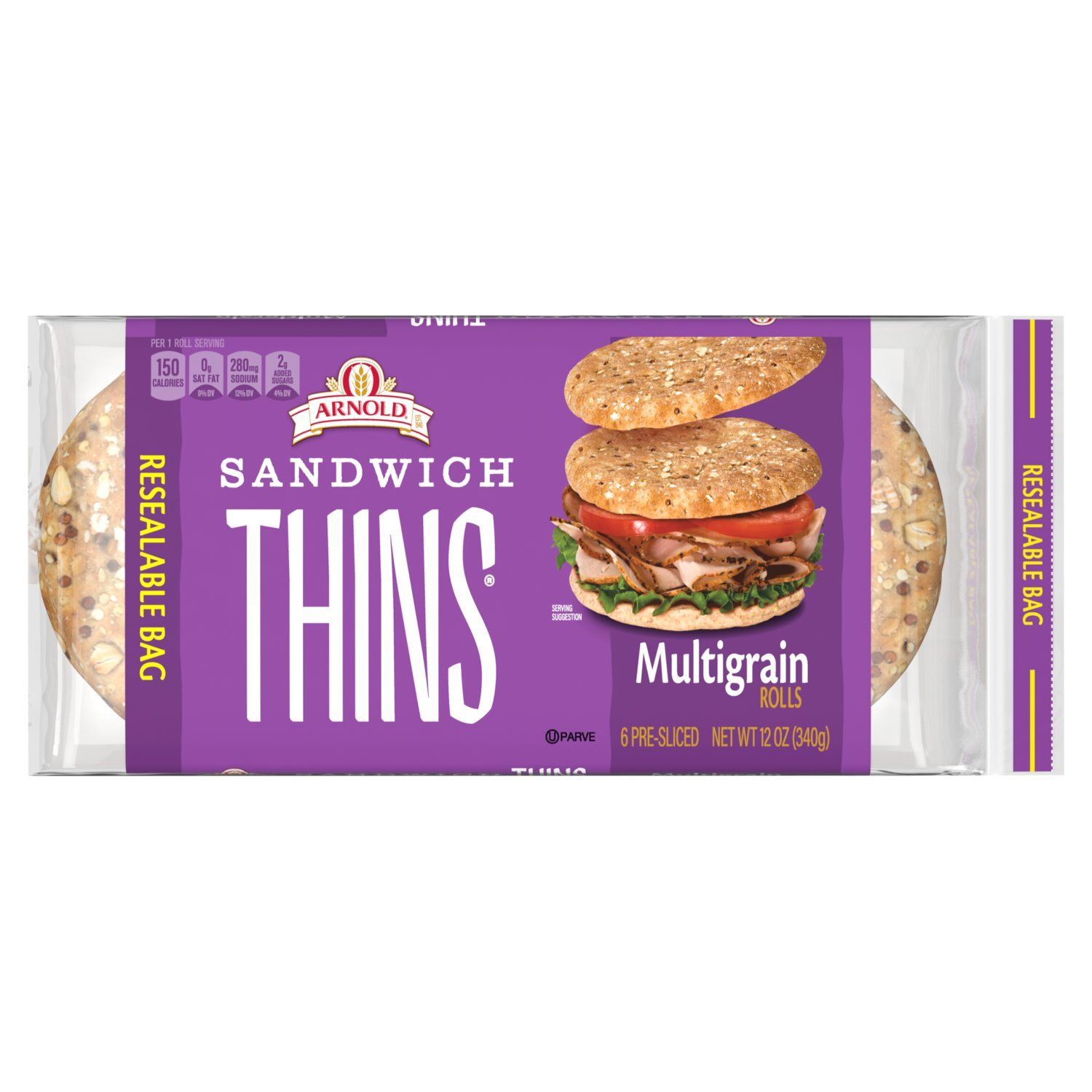 Arnold Sandwich Thins Multigrain Rolls, 6 count, 12 oz