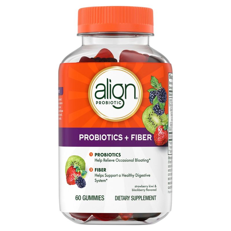 Align Strawberry Kiwi &amp; Blackberry Flavored Probiotics + Fiber Dietary Supplement, 60 count
