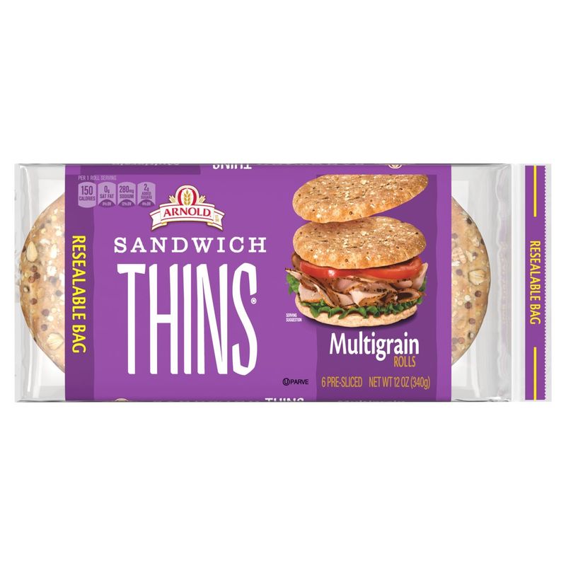 Arnold Sandwich Thins Multigrain Rolls, 6 count, 12 oz