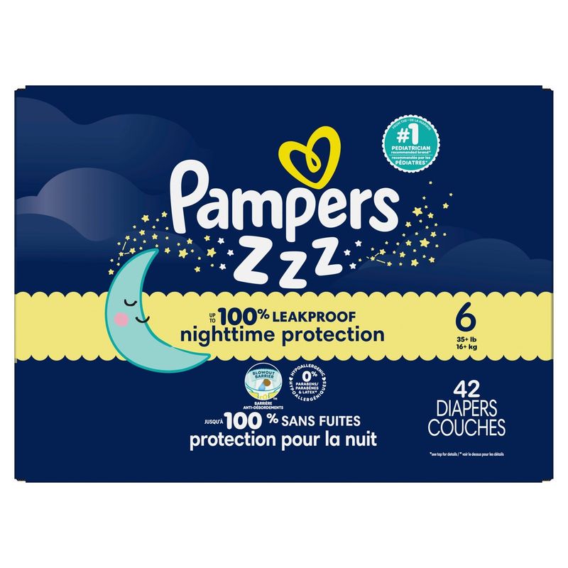 Pampers ZZZ Diapers, Size 6, 35+ lb, 42 Count