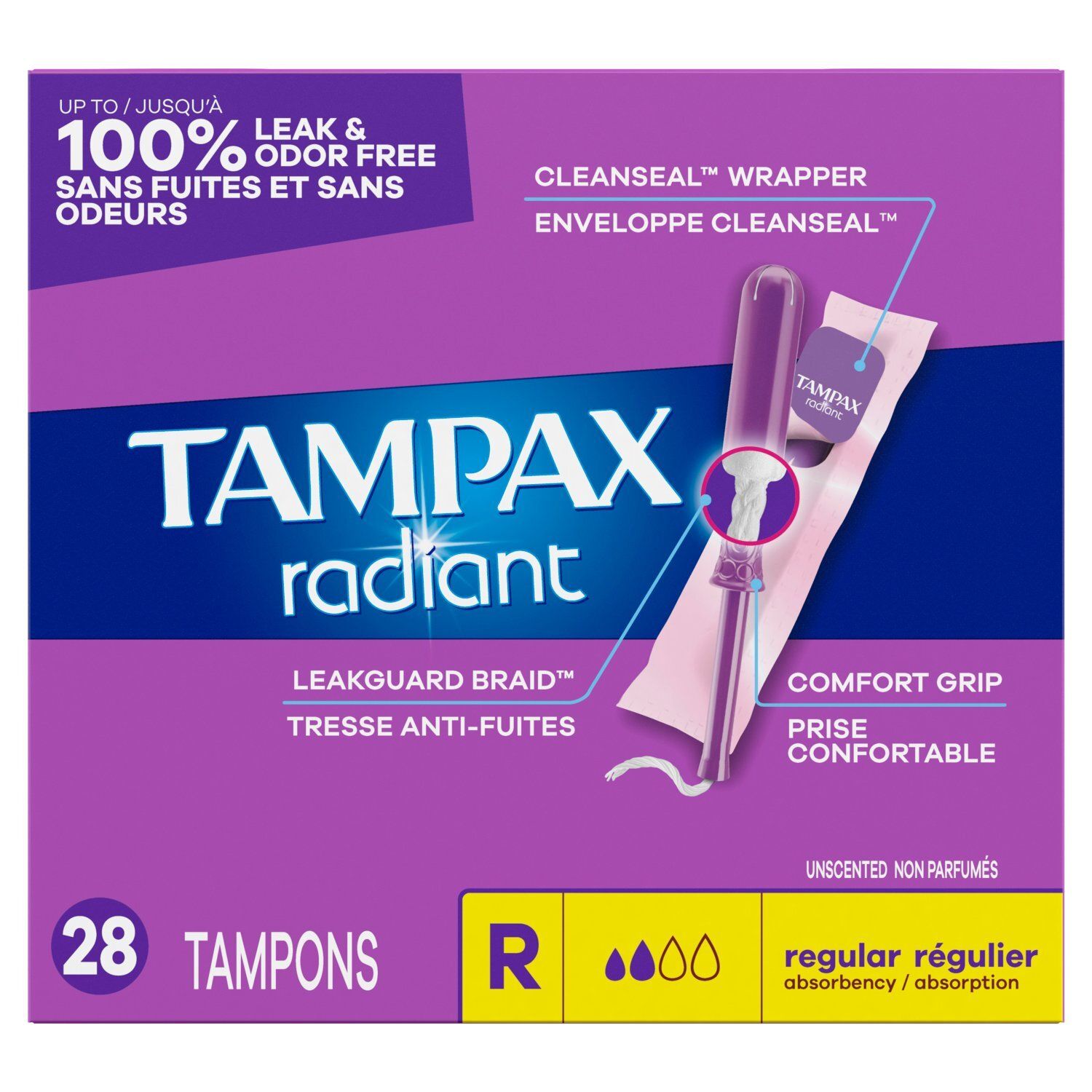 Tampax Radiant Regular Absorbency Unscented Tampons, 28 count