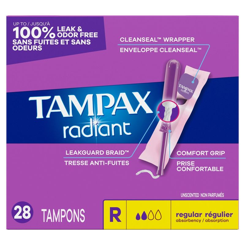 Tampax Radiant Regular Absorbency Unscented Tampons, 28 count