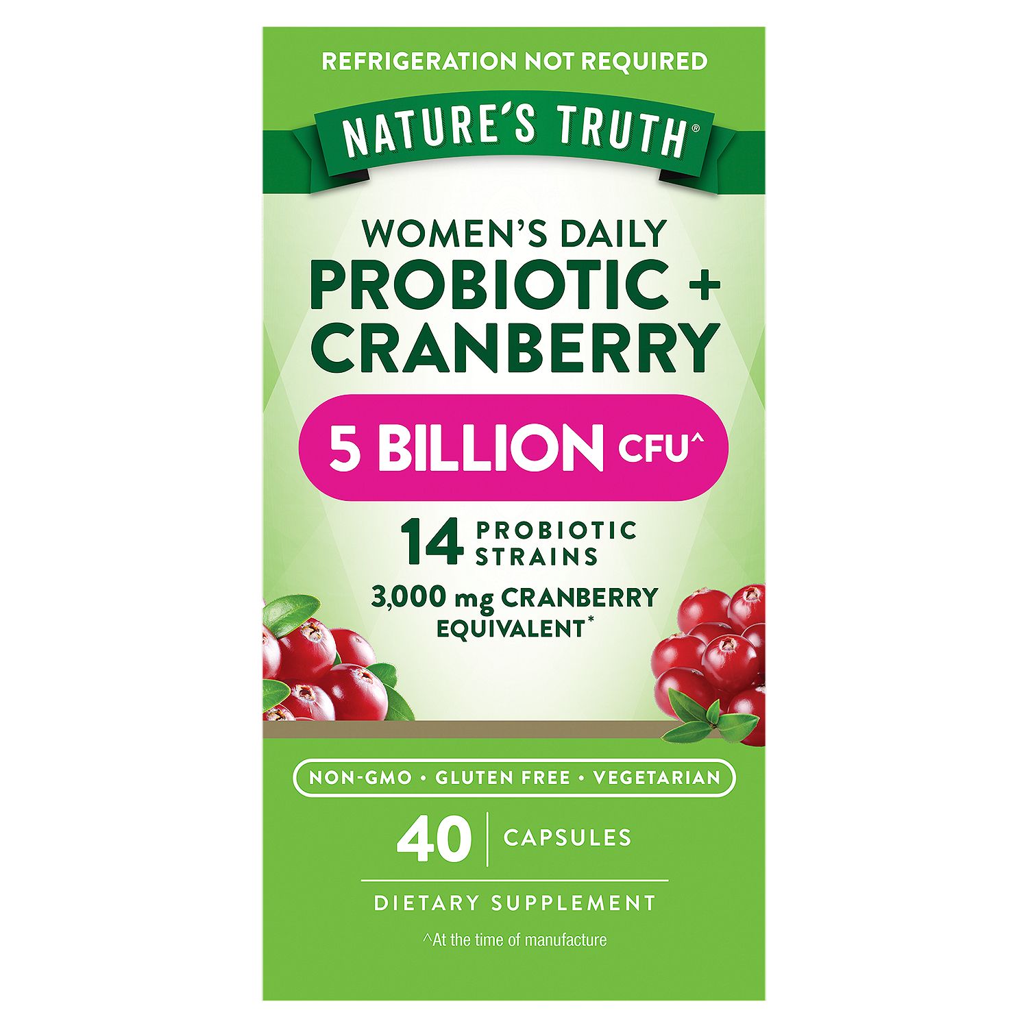 Nature's Truth Women's Daily Probiotic + Cranberry Dietary Supplement, 40 count