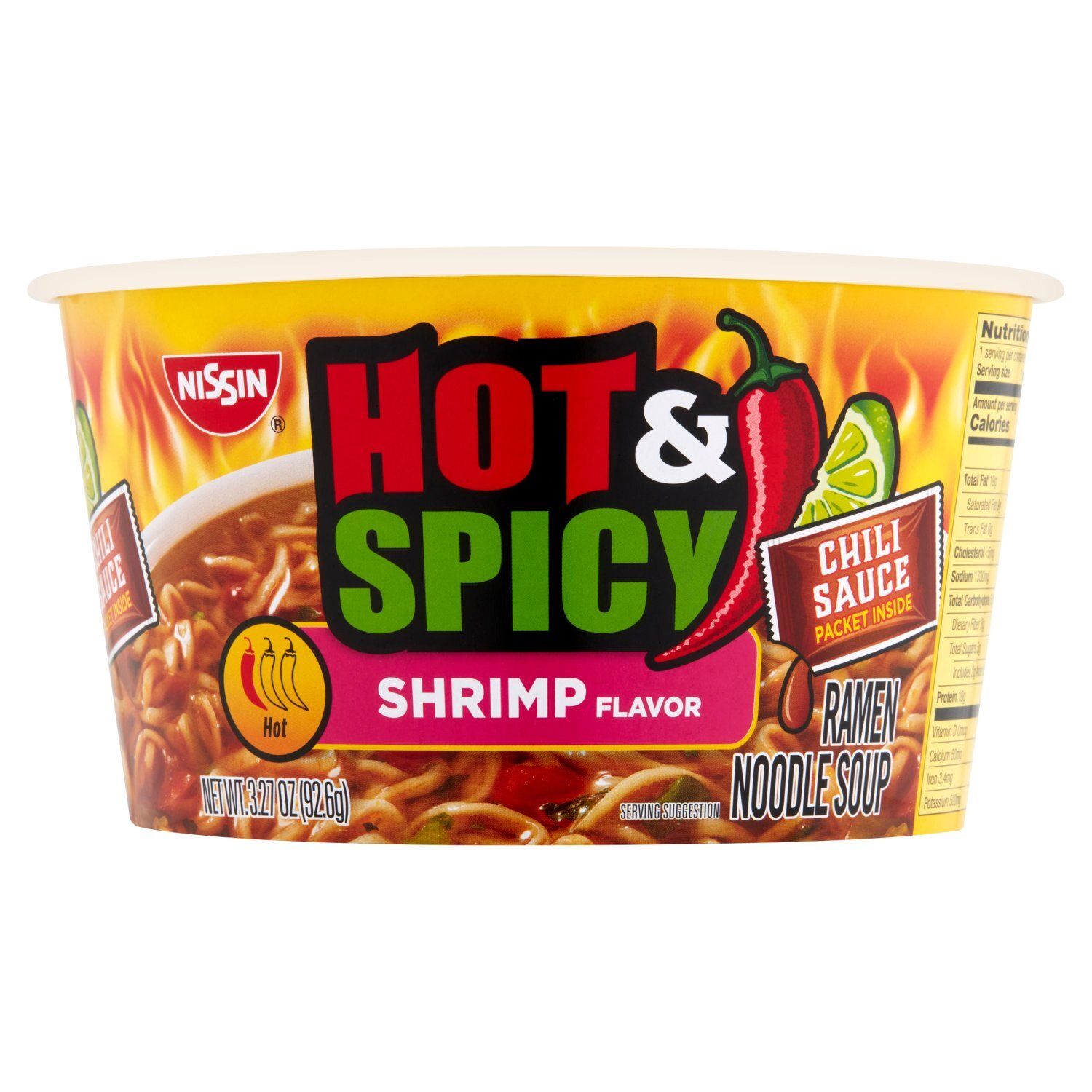 Nissin Hot &amp; Spicy Shrimp Flavor Ramen Noodle Soup, 3.27 oz