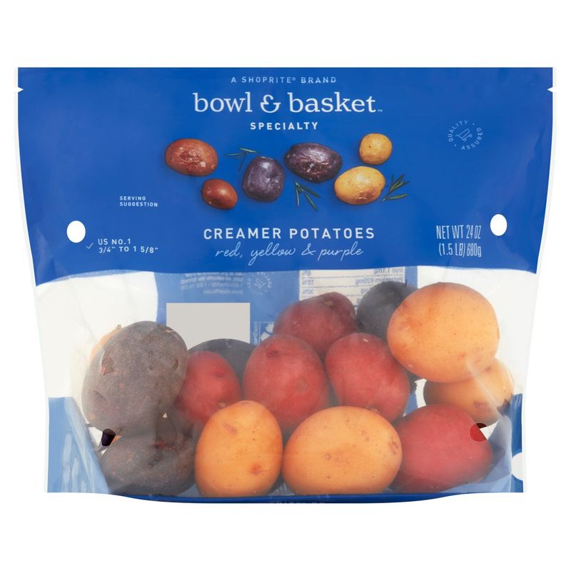 Bowl &amp; Basket Specialty Red, Yellow &amp; Purple Creamer Potatoes, 1.5 lb bag