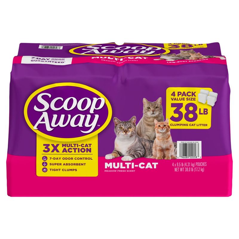 Scoop Away Multi-Cat Meadow Fresh Scent Clumping Cat Litter Value Size, 9.5 lb, 4 count
