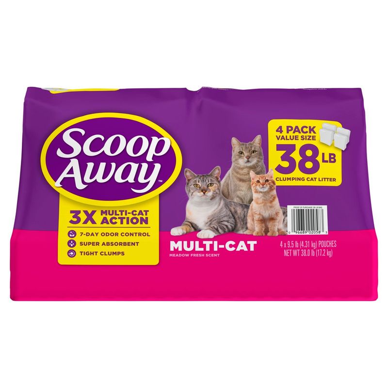 Scoop Away Multi-Cat Meadow Fresh Scent Clumping Cat Litter Value Size, 9.5 lb, 4 count